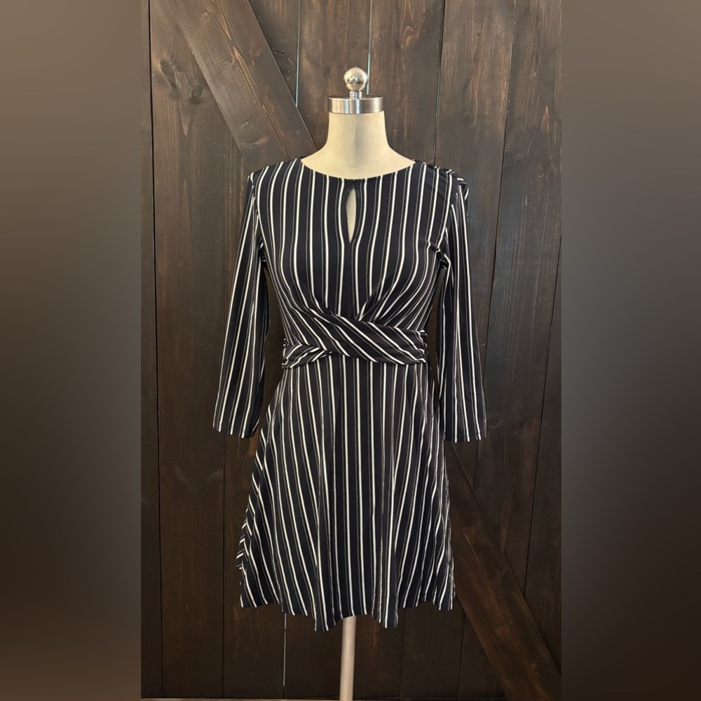 As U Wish Black and White Fit and Flare Long Sleeve Dress